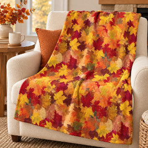 Watercolor Fall Leaves - Vintage Autumn Pattern Fleece Blanket