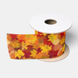 Watercolor Fall Leaves - Vintage Autumn Pattern Satin Ribbon
