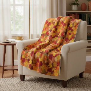 Watercolor Fall Leaves - Vintage Autumn Pattern Sherpa Blanket