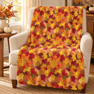 Watercolor Fall Leaves - Vintage Autumn Pattern Sherpa Blanket