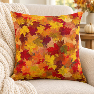 Watercolor Fall Leaves - Vintage Autumn Pattern Throw Pillow