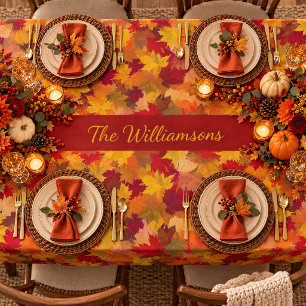 Watercolor Fall Leaves - Vintage Autumn w/ Name Tablecloth
