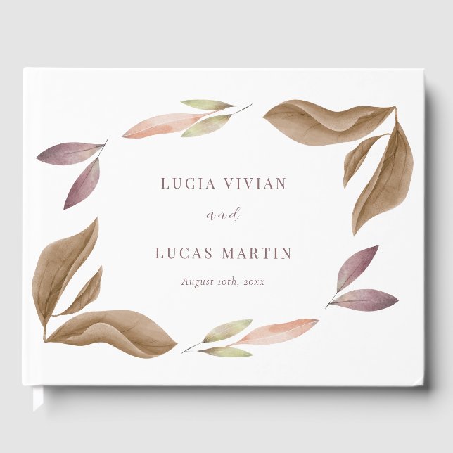 Watercolor Fall Leaves Wedding  Guest Book (Front)