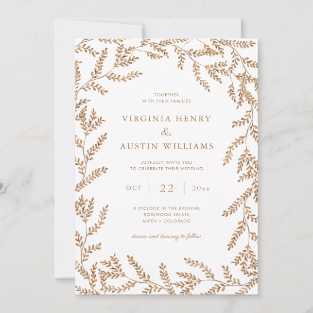 Watercolor Fall Leaves Wedding Invitation (Front)