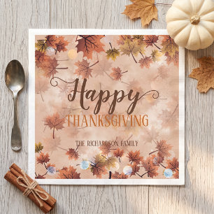 Watercolor Fall Maple Leaves Family Thanksgiving Napkins