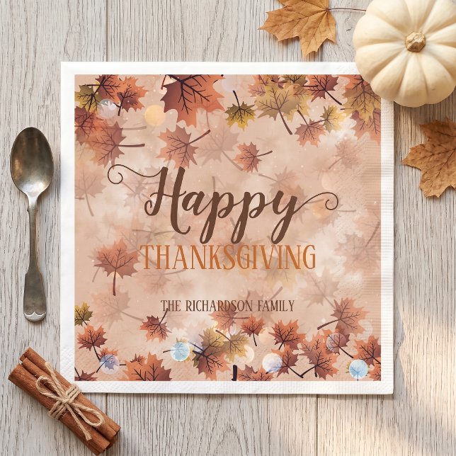 Watercolor Fall Maple Leaves Family Thanksgiving Napkins (Creator Uploaded)