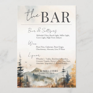 Watercolor Fall Mountain Wedding Bar Sign Card