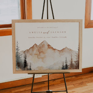 Watercolor Fall Mountain Wedding Boho Welcome Sign