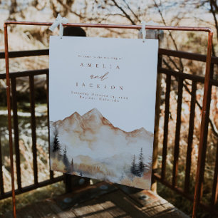 Watercolor Fall Mountain Wedding Boho Welcome Sign