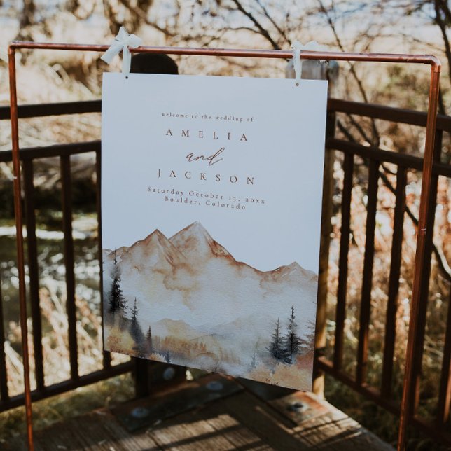 Watercolor Fall Mountain Wedding Boho Welcome Sign (Creator Uploaded)
