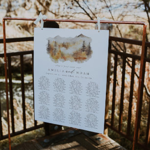 Watercolor Fall Mountain Wedding Seating Chart Foam Board