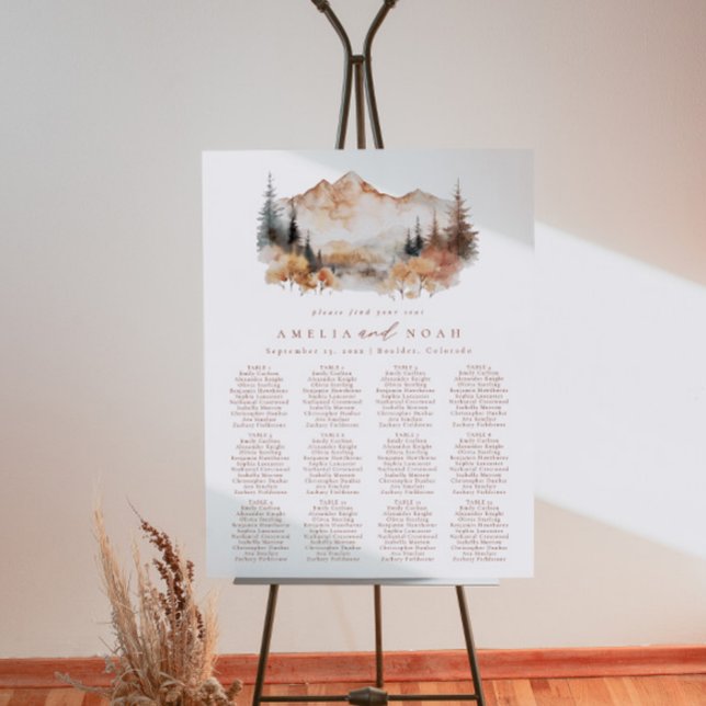 Watercolor Fall Mountain Wedding Seating Chart Foam Board (Creator Uploaded)