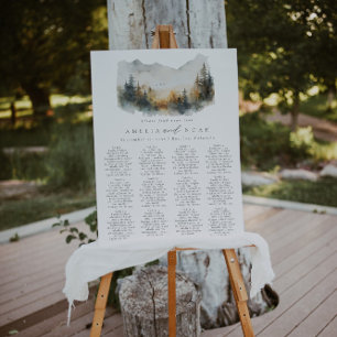 Watercolor Fall Mountain Wedding Seating Chart Foam Board