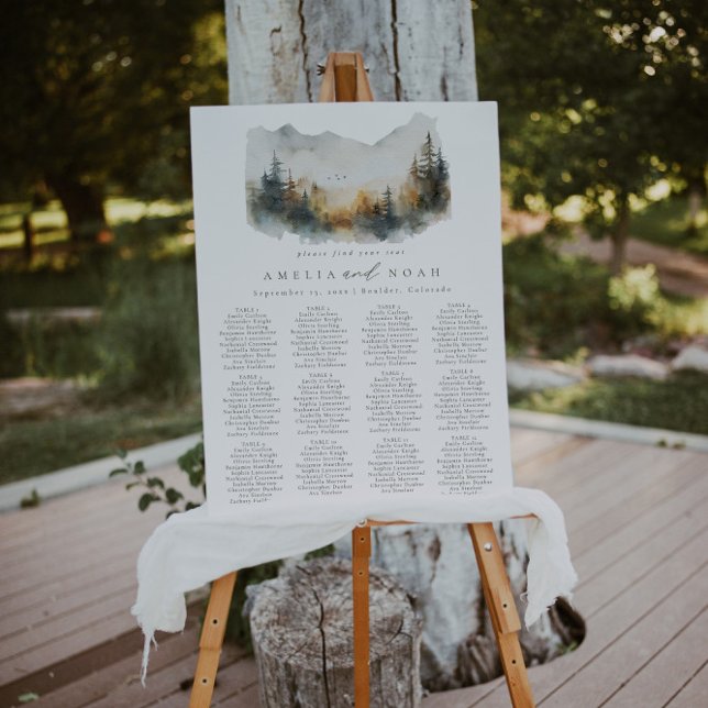 Watercolor Fall Mountain Wedding Seating Chart Foam Board (Creator Uploaded)