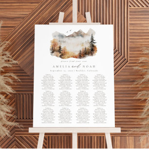 Watercolor Fall Mountain Wedding Seating Chart Foam Board