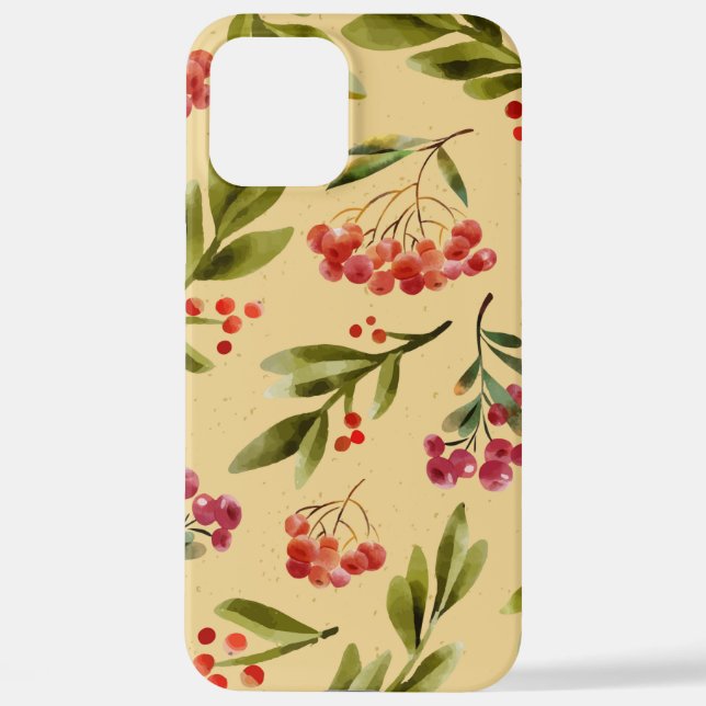 Watercolor Fall Nature Cranberry Pattern iPhone Case (Back)