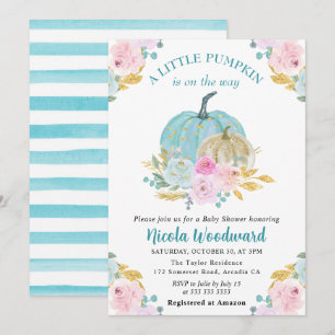 Watercolor Fall Pastel Color Pumpkins Baby Shower Invitation