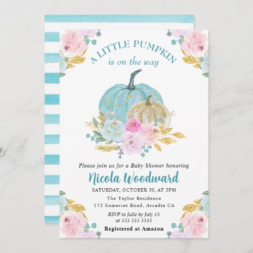 Watercolor Fall Pastel Color Pumpkins Baby Shower Invitation