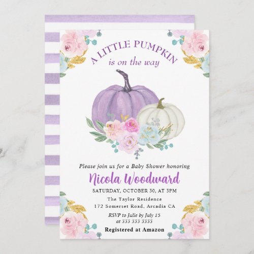 Watercolor Fall Pastel Color Pumpkins Baby Shower Invitation