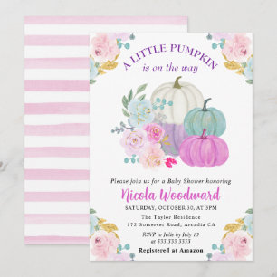 Watercolor Fall Pastel Color Pumpkins Baby Shower Invitation