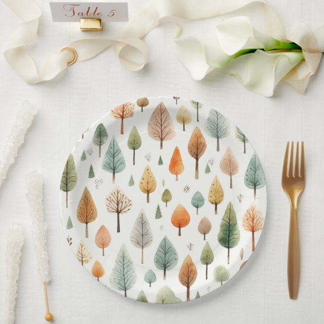 Watercolor Fall Pattern Paper Plates (Wedding)