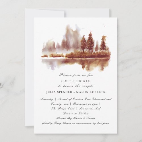 Watercolor Fall Pine Tree Couple Shower Invitation