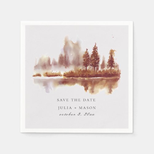 Watercolor Fall Pine Tree Save The Date Napkins