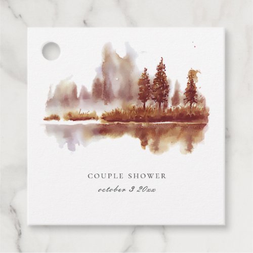 Watercolor Fall Pine Tree Wedding Couple Shower Favor Tags