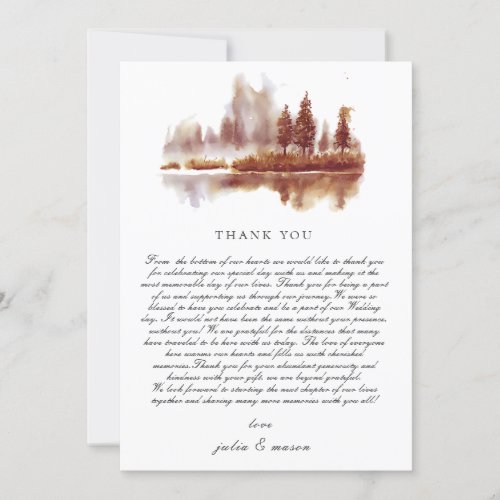 Watercolor Fall Pine Tree Wedding Thank You Card