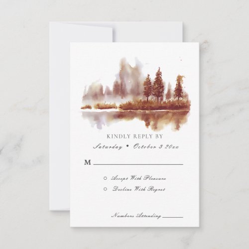 Watercolor Fall Pine Tree Wood Wedding RSVP