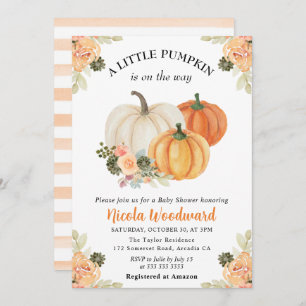 Watercolor Fall Pumpkin and Cactus Baby Shower Invitation
