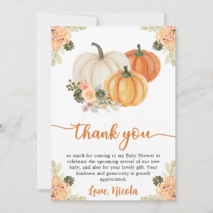 Watercolor Fall Pumpkin and Cactus Baby Shower Thank You Card