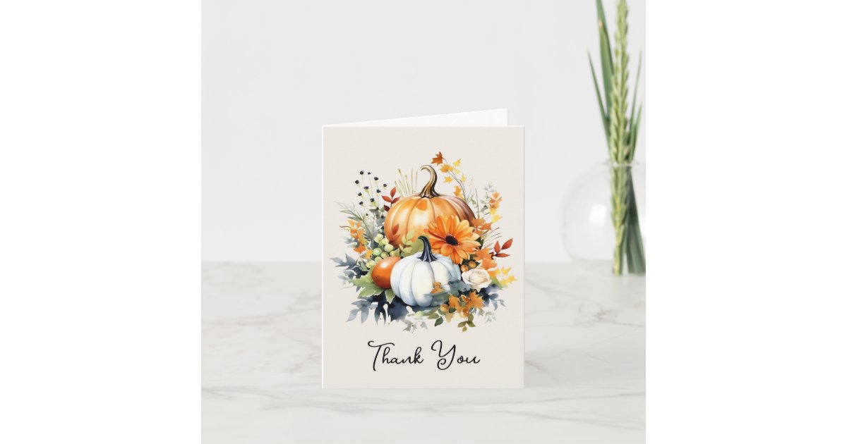 Watercolor Fall Pumpkin Autumn Thank You Card | Zazzle
