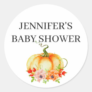 Watercolor fall pumpkin baby shower classic round sticker