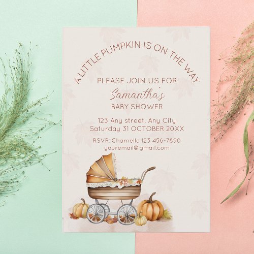 Watercolor Fall Pumpkin Baby Shower Invitation