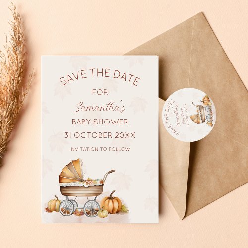Watercolor Fall Pumpkin Baby Shower Save the Date Invitation