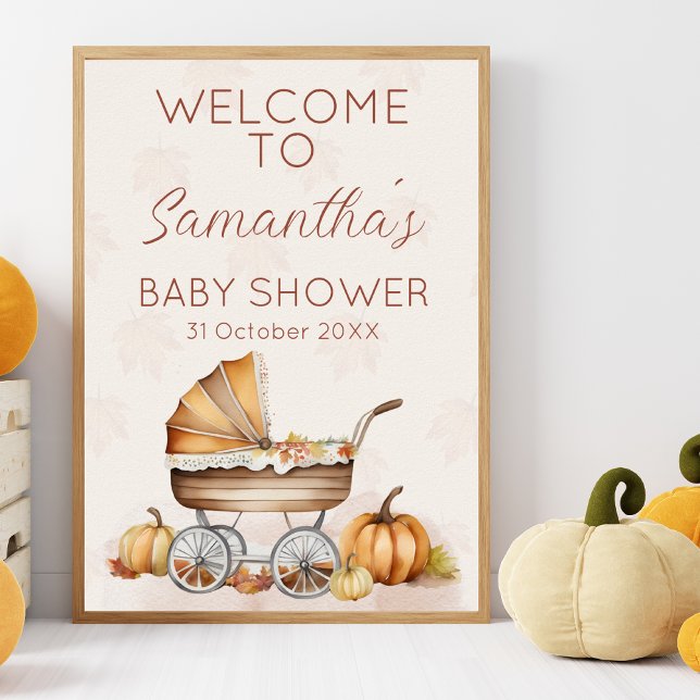 Watercolor Fall Pumpkin Baby Shower Welcome Poster (Pumpkin Themed Baby Shower Welcome Poster)