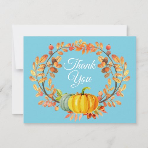 Watercolor Fall Pumpkin Blue Thank You card