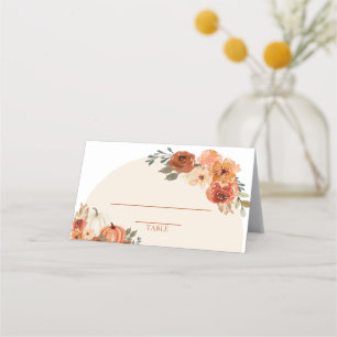 Watercolor Fall Pumpkin Burnt Orange Autumn Floral Place Card