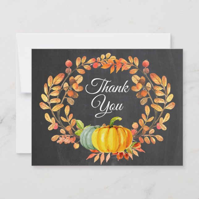 Watercolor Fall Pumpkin Chalkboard Thank You card (Front)