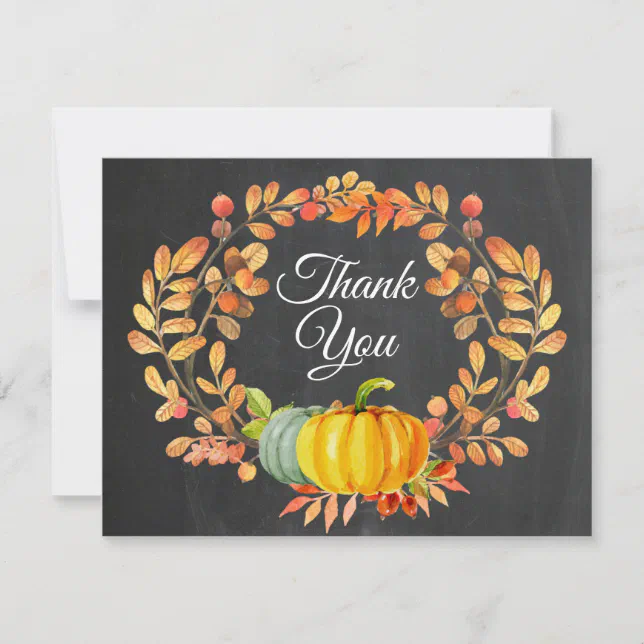 Watercolor Fall Pumpkin Chalkboard Thank You card | Zazzle