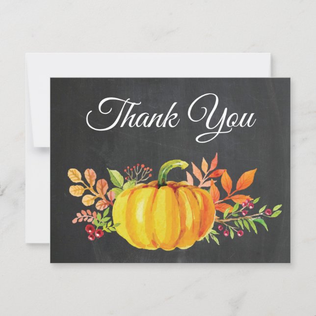 Watercolor Fall Pumpkin Chalkboard Thank You card (Front)