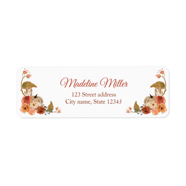 Watercolor Fall Pumpkin Floral Label (Front)
