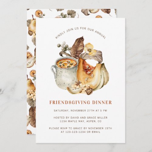 Watercolor Fall Pumpkin Food Thanksgiving Dinner Invitation