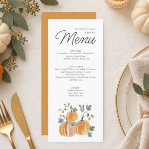 Watercolor Fall Pumpkin Friendsgiving Dinner Menu