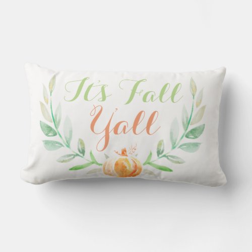Watercolor Fall Pumpkin  Laurels Its Fall Yall Lumbar Pillow