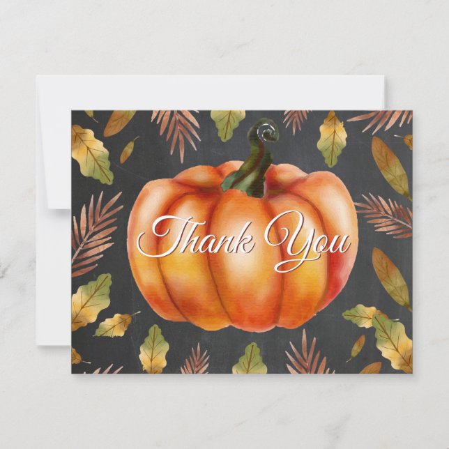 Watercolor Fall Pumpkin Orange Thank You card (Front)