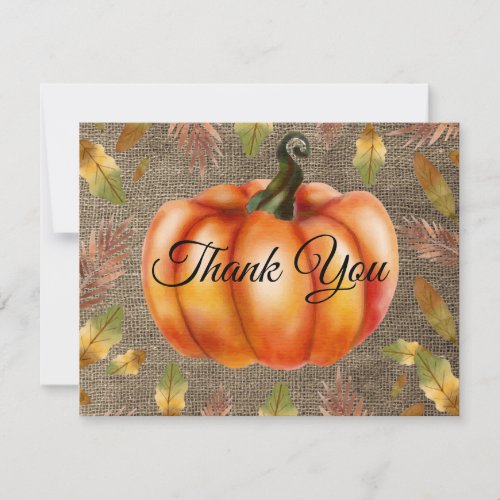 Watercolor Fall Pumpkin Orange Thank You card