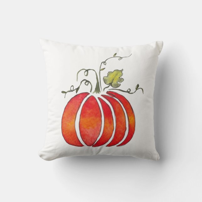 Watercolor Fall Pumpkin Pillow (Front)