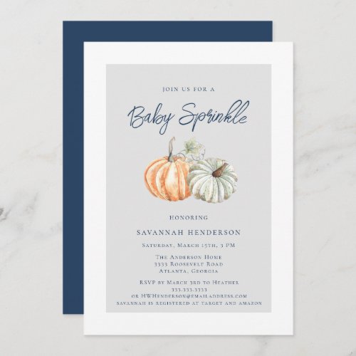 Watercolor Fall Pumpkin Sprinkle Baby Shower Invitation